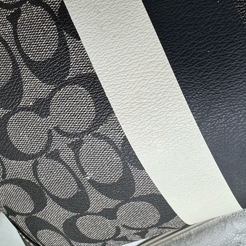 COACH Heritage Stripe Signature Tote & Matching Wallet Bundle - Black/Grey - Picture 9 of 15